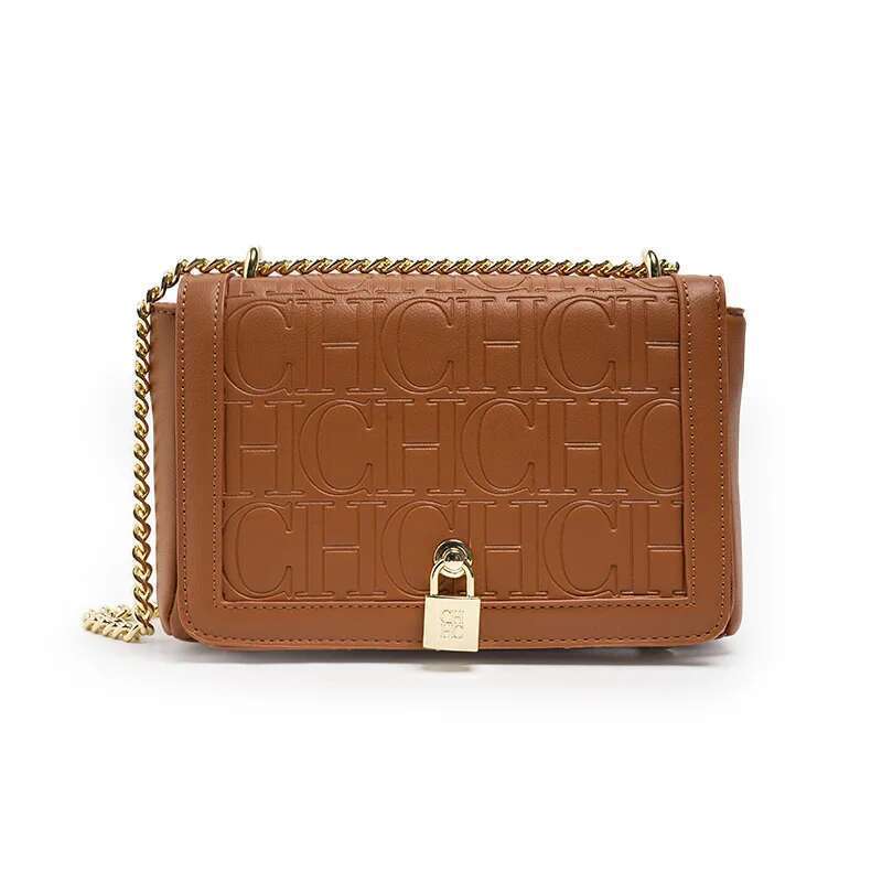 CH Metal Lock Design Solid Color Brand Letter Print Chain Women's Versatile Commuter Fashion Flap Crossbody Bag