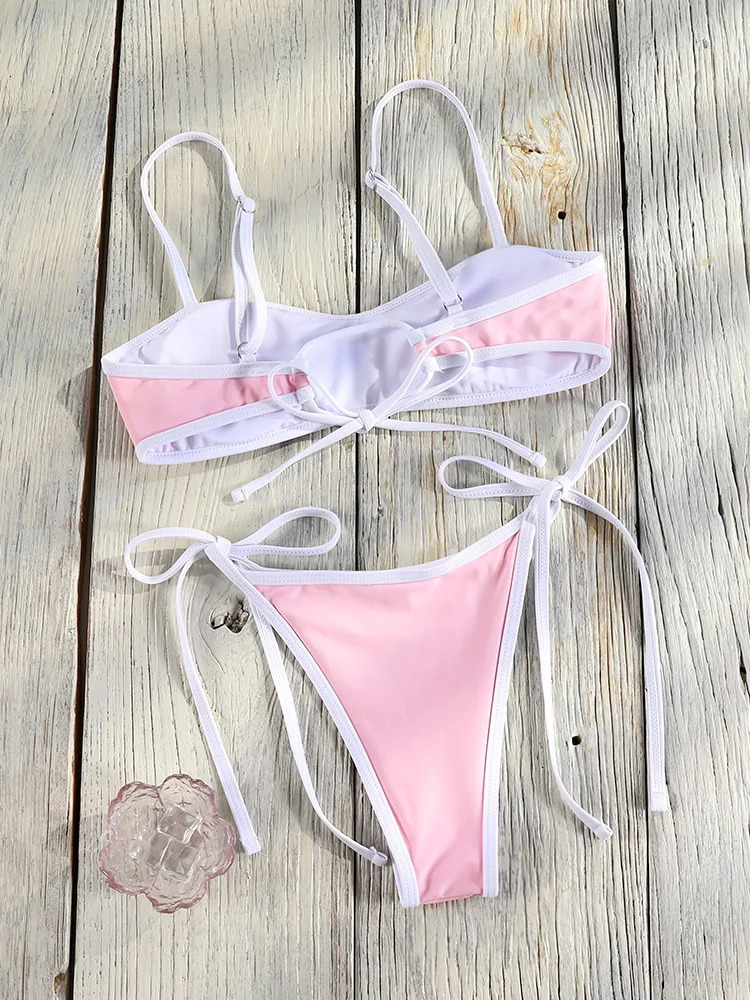 ZRTAK Pink Bikini Sets Patchwork Swimsuit Bandeau Womens Swimwear 2025 Low Waist Biquinis Women Bathing Suit Sexy Bikinis 250516