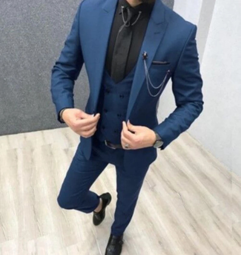 Solid Wedding Men Suits 3 Piece Formal Groom Tuxedos for Prom Party Male Suits Fashion Clothing Set Jacket with Pants Vest 250519