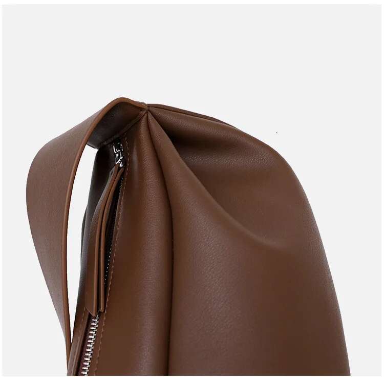 UBELLIN Simple Leather Dumpling Single For Women Retro Wide Shoulder Strap Zipper Half Month Crossbody Bags