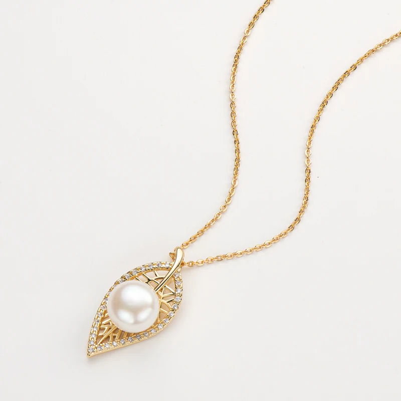 OXTAO Freshwater Pearl Leaf Pendant Necklace 14K Gold Bag for Women Clavicle chain necklace exquisite jewelry gift 250520