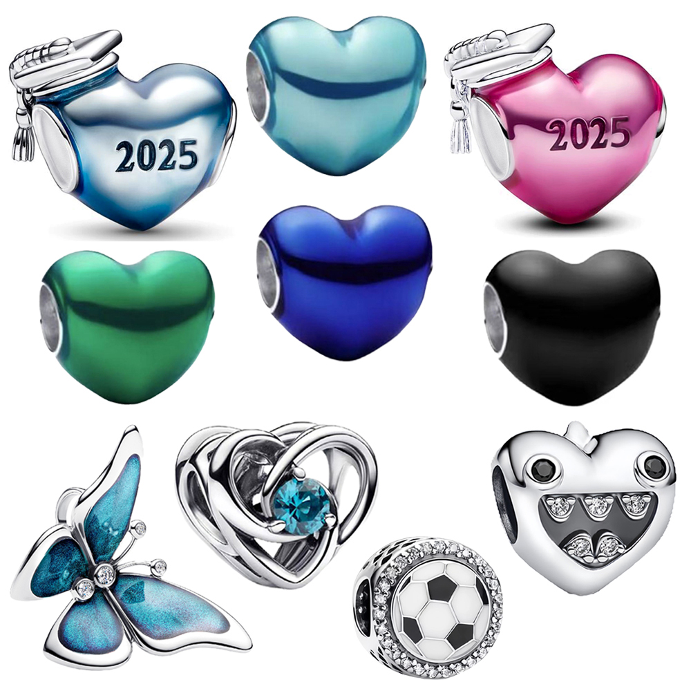 925 Placting Silver Blue Butterfly2025 Graduation Heartsolid Colore Per Sfere P…