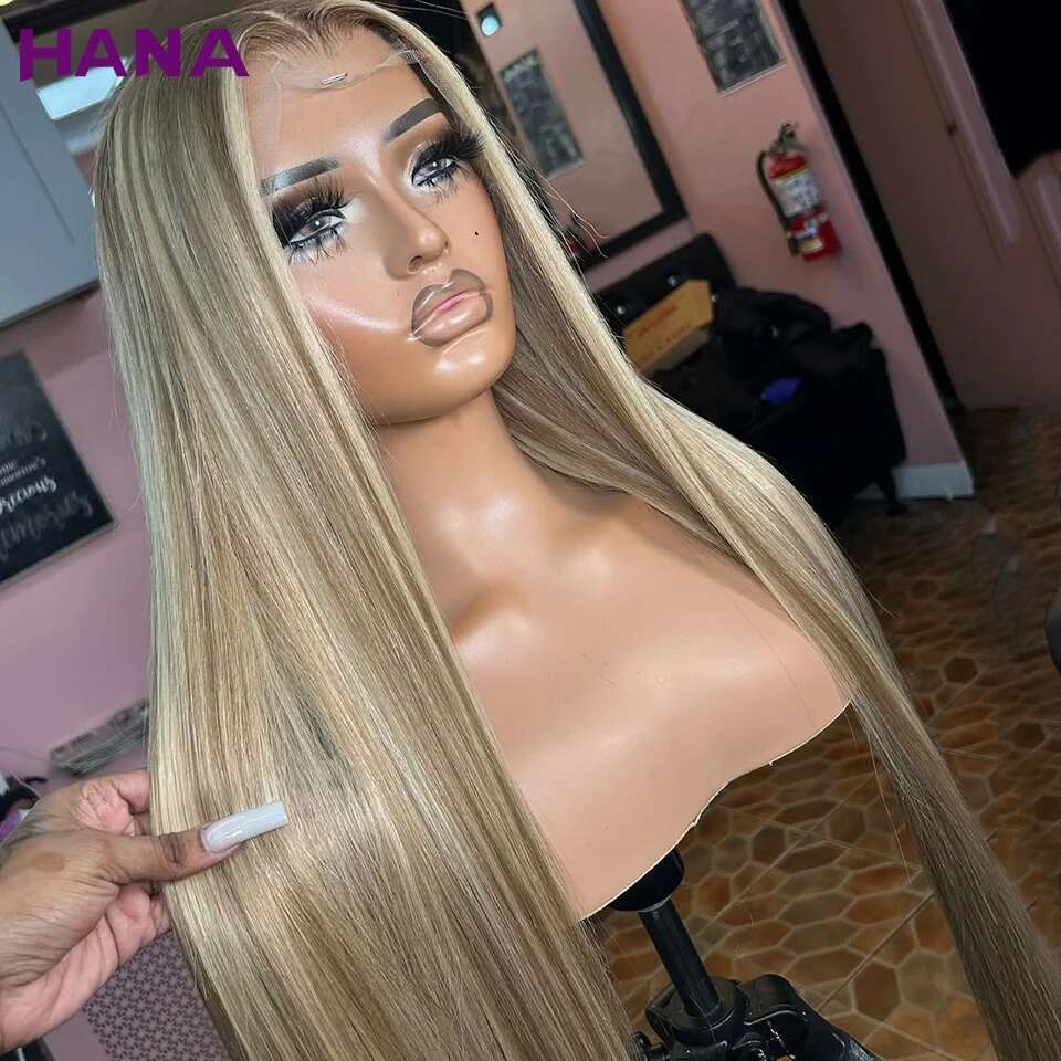 200% Density 7x5 Closure Highlights Ash Blonde Colored Straight 13X4 13x6 Lace Frontal Wig Human Hair Wigs For Women