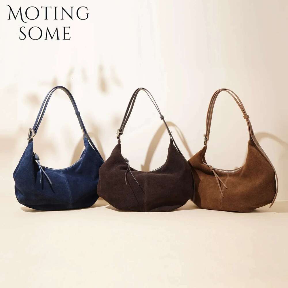 Motingsome Suede Genuine Leather Women Hobos Bags Retro Large-Capacity Bag Lady 2025 New Dumpling Purse Niche Messenger Tote