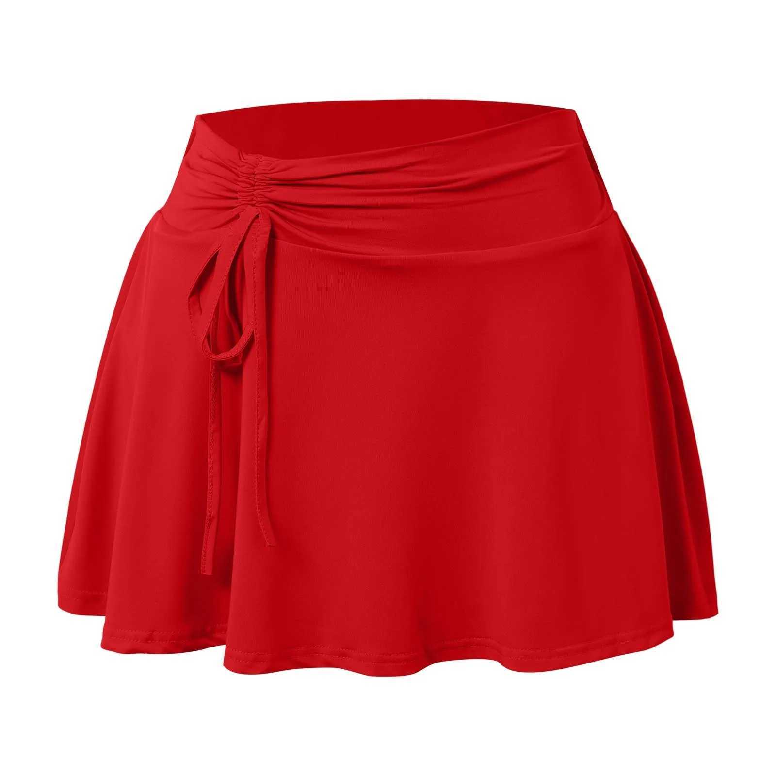 Sports Yoga Skirt Badminton Tennis Skirts Drawstring Lace-Up High Waist Skater Skirt Side Split Strap Women Short Mini SkirtsXJ250520