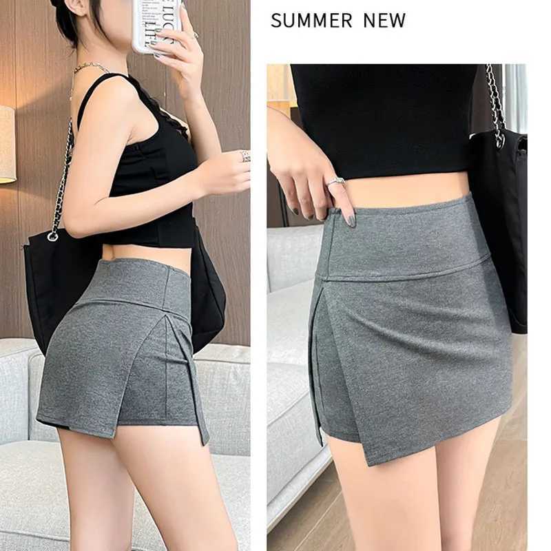 Solid Color Side Split Yoga Skirts Women Summer 2025 New Anti-Glare Tight Wrap Hip Skirt Versatile High Waist Sports Short SkirtXJ250520
