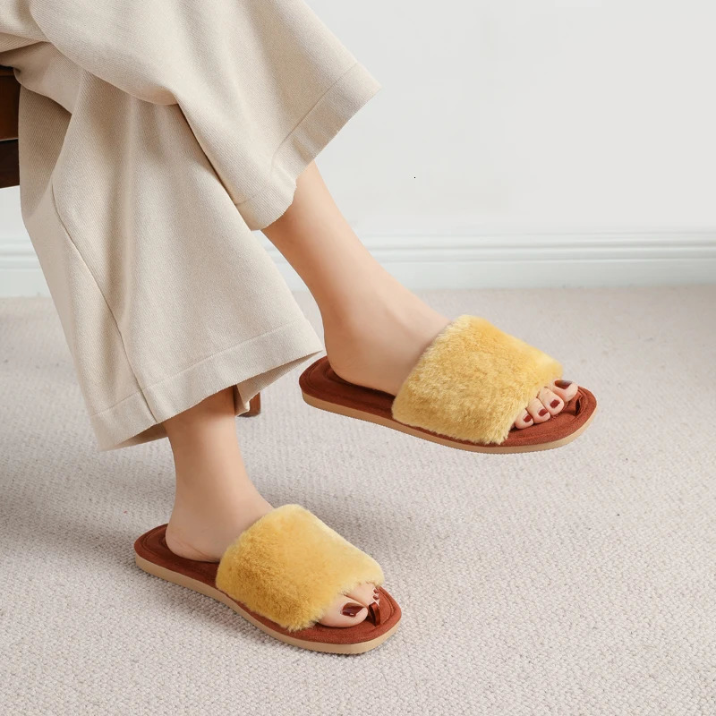 Eyriphy Womens Fluffy Furry Fur Slippers Open Toe Casual Bedroom Slides Memory Foam Soft Sole Cotton Shoes Anti-Slip Spa Indoor 250516