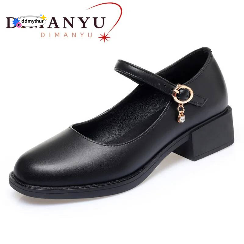 DIMANYU Formal Genuine Leather New Mid-heel Mary Jane Women Shiny Fashion Large Size Ladies Office Shoes ddmythur