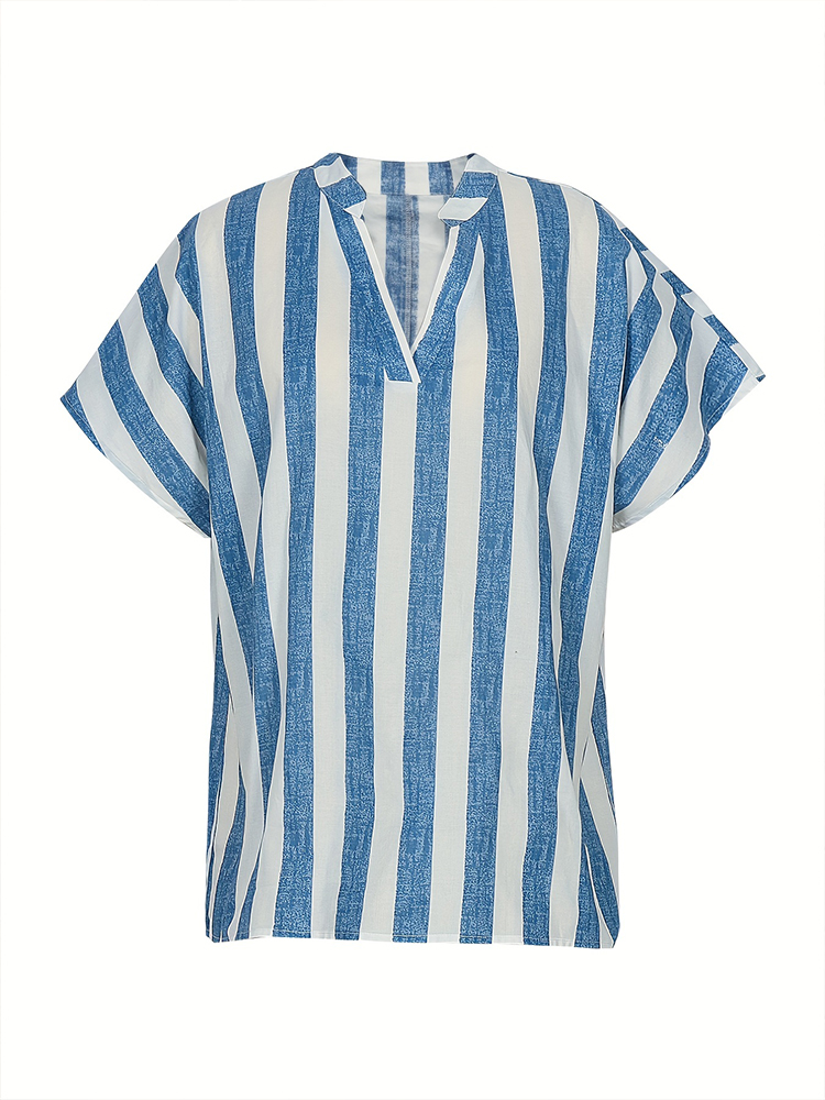 dongdumaoyi Plus Size 2024 Summer Collection: Ladies' Stripe Patterned Polyester Crewneck Tee with a Modern Twist