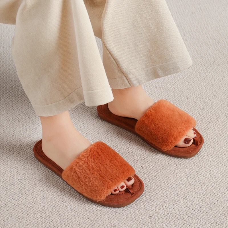 Eyriphy Womens Fluffy Furry Fur Slippers Open Toe Casual Bedroom Slides Memory Foam Soft Sole Cotton Shoes Anti-Slip Spa Indoor 250516