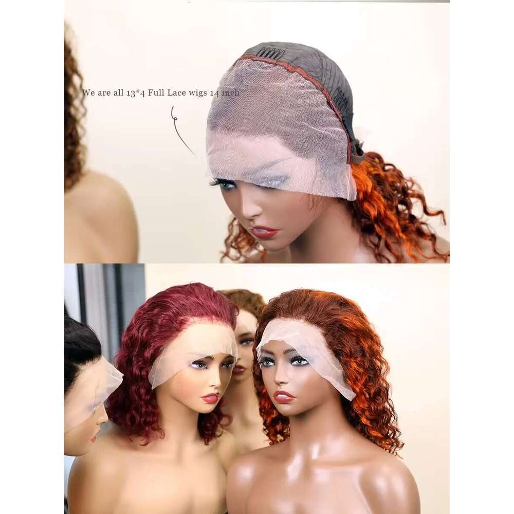 13X4 Hot Selling colors 200% Water Wave Black Lace Frontal Human Hair 99J Bury 4/350 4/27 Transparent Bob Front Wig
