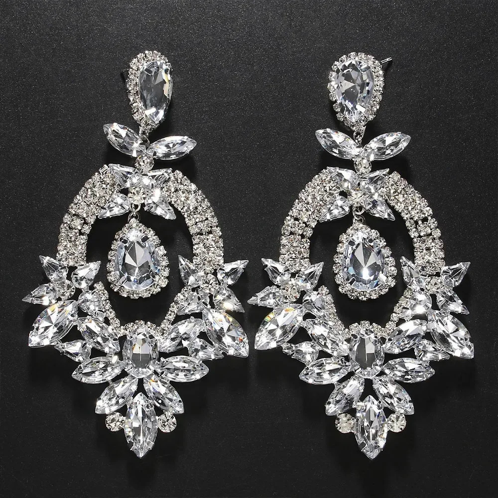 Statement Large Rhinestone Dangle Earrings Wedding for Women Prom Exaggerate Geometric Crystal Drop Earrings Jewelry Party 250519