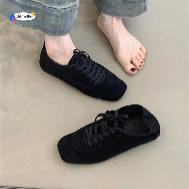 Women's Flat 2025 New Square Toe Vintage Lace-up Female Shoes Large Size Loafers For Women ddmythur