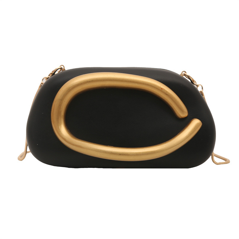 2025 New PU Handbag Metal Decorative Wrist Personalized Evening Dress Chain Crossbody Bag for Women