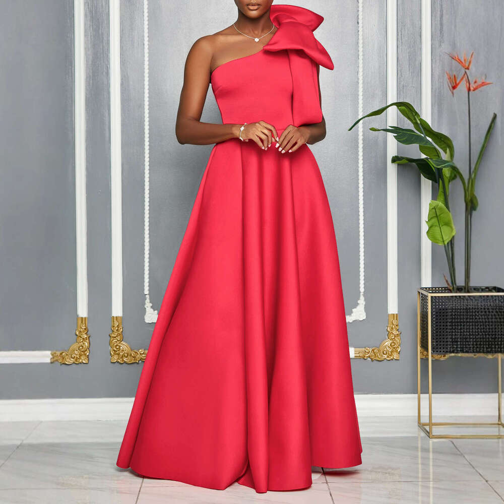 Women's Wear D3322 Women's New Cross Shoulder Large Bow Sexy Long Dress