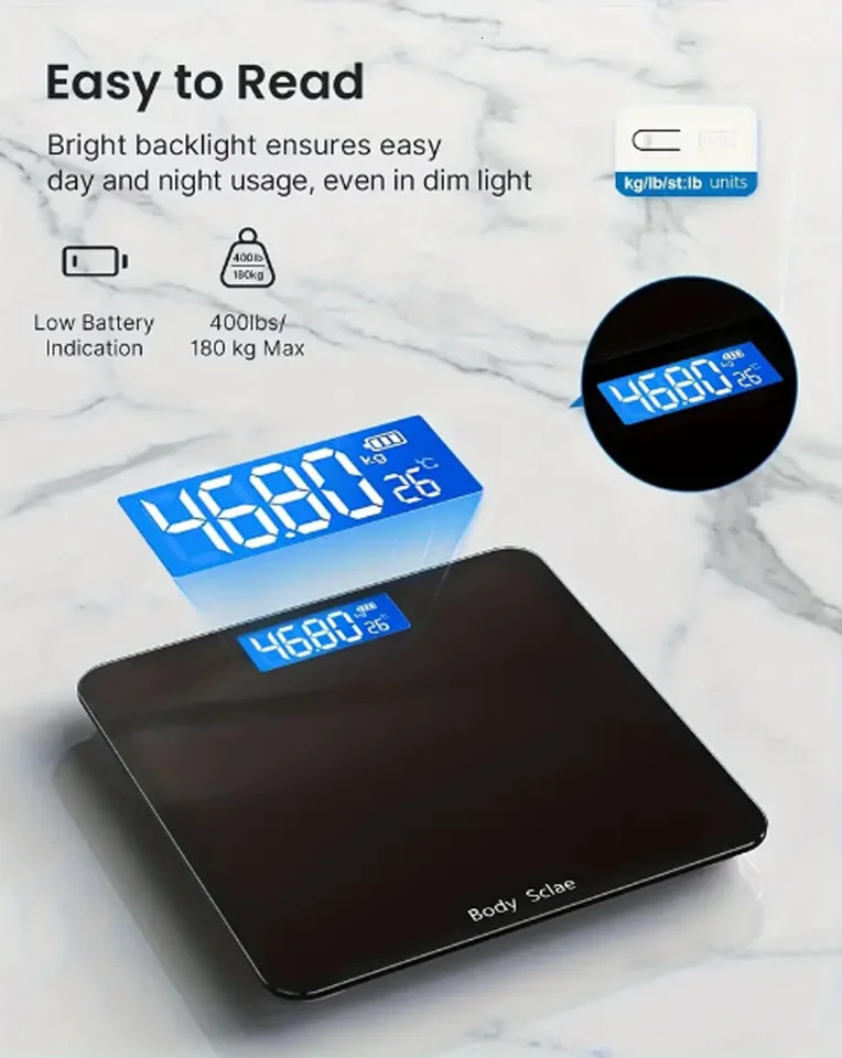 1pc Ultra Slim Digital Bathroom Scale - Accurate Body Weight Scale For Gym Yoga Studio And Home-Large Backlit Display 250513
