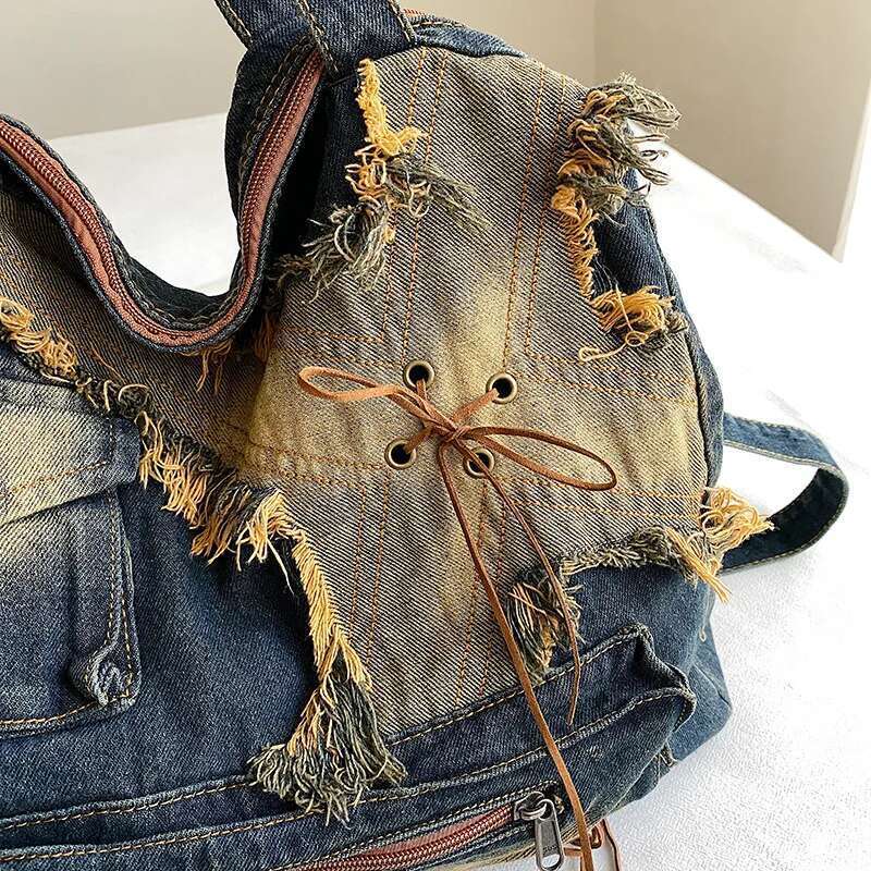 Denim Y2k Womens Shoulder Vintage Washed Distressed Fashion female Messenger Bag Large Capacity ladies Handbag Sac totes