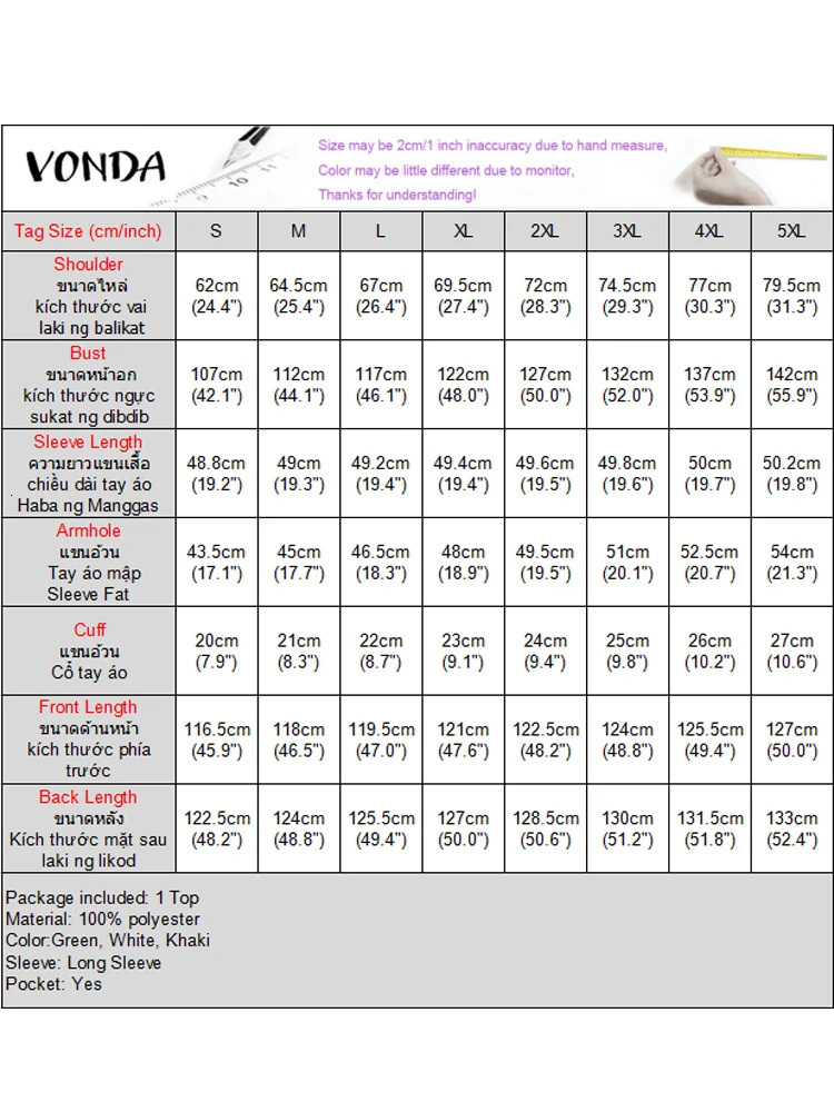 VONDA Women Blouse Casual Turndown Collar Long Tops Solid Color Tunic Sleeve Coverups Loose Cardigans 250520