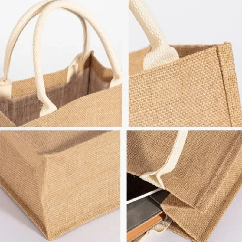 Vintage Women Linen Tote Shopper Purses Large Summer Beach Handbags Portable Eco Top Handle Shopping Bag Multiple Sizes Handbag 250516