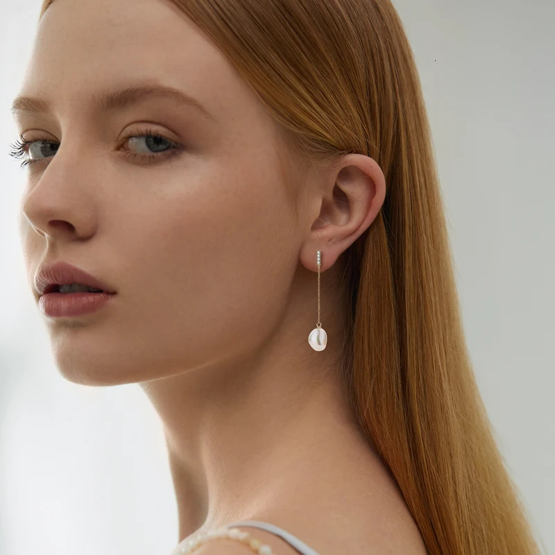 Anziw 8-9mm Baroque Natural Freshwater Pearls Drop Dangle Earrings for Women 925 Sterling Silver 2.2mm Zircon Stud Earrings 250520