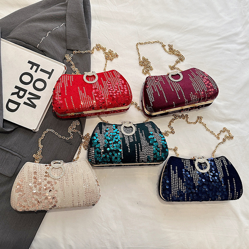 2024 New Trendy Texture Glitter Women's Simple Western Style Lock Chain Cross Shoulder Banquet Bag