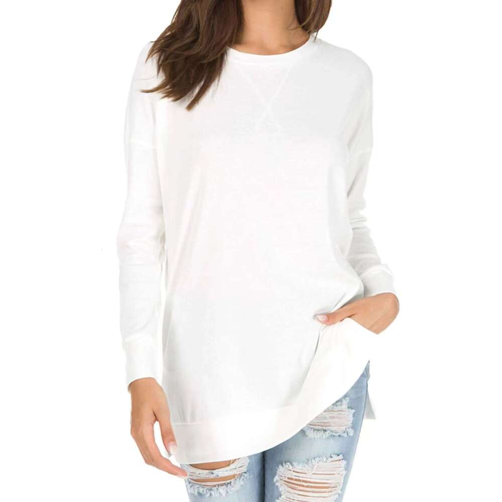 Women T Shirt Womens Clothes Designer Shirt Women T Shirt 2025 New Clothing Womens Hot Products Open Fork Loose Round Neck Long Sleeve Knitted Shirt