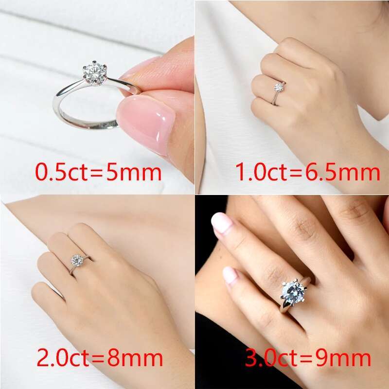 COSFIX Classic 0.5-3.0ct Round Brilliant Cut D-E Color Moissanite Diamond Ring Certified Created Real 925 Silver Engagement Ring