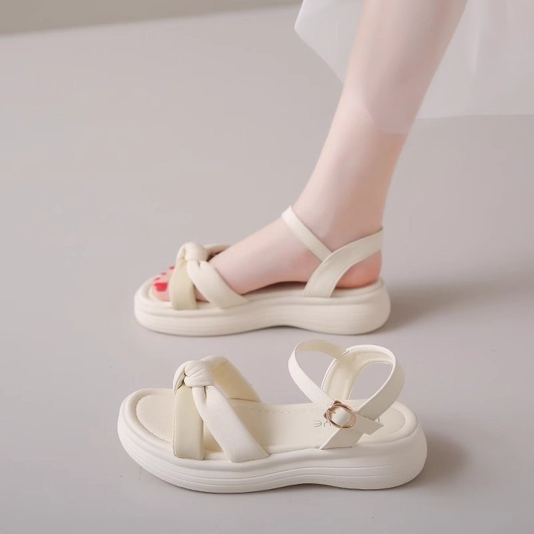 Free shipping Designer women's summer new bow sandals, thick-soled height-increasing, versatile, fashionable and comfortable beach shoes, commute