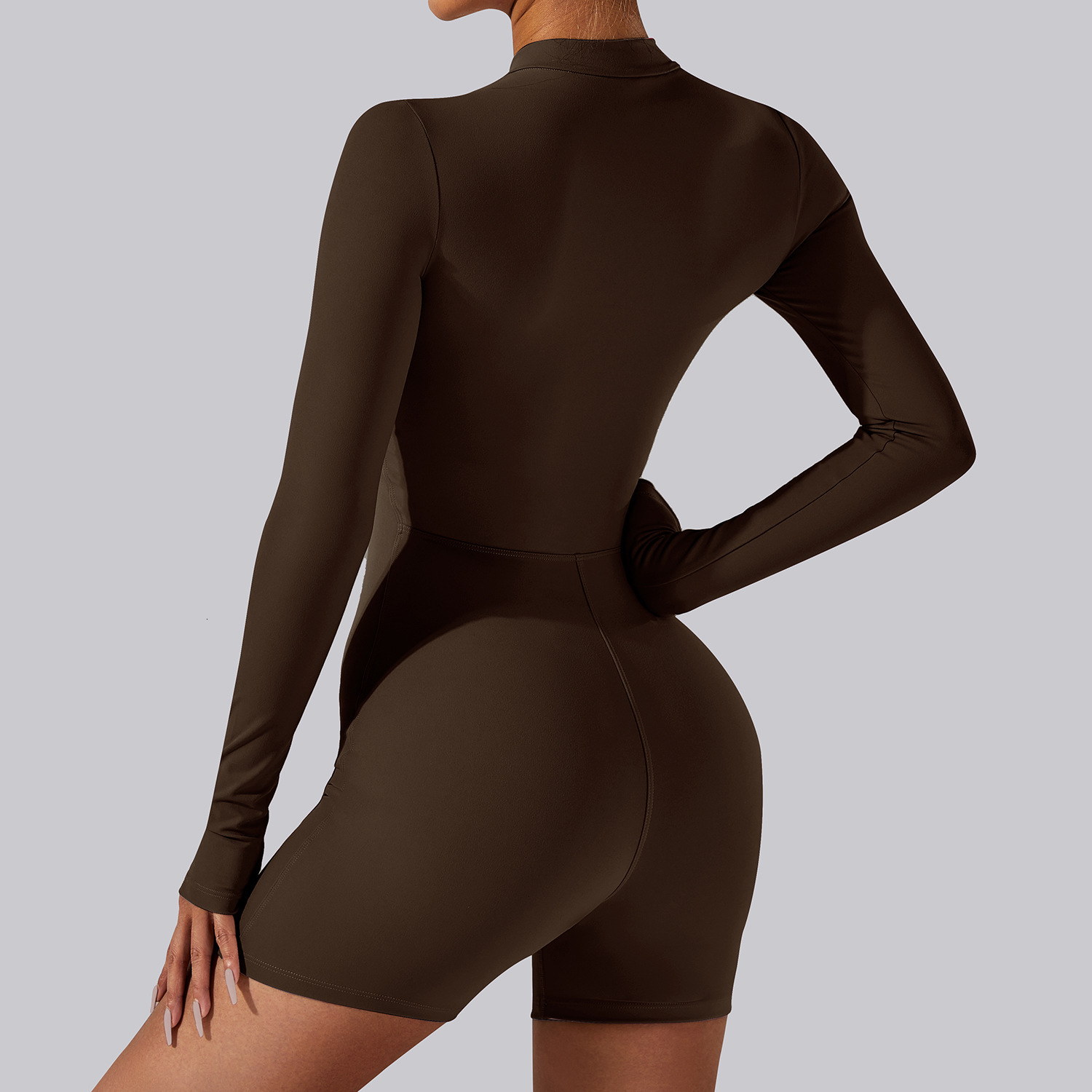 New open neck zipper long sleeved yoga dance fitness suit tight fitting sports jumpsuit