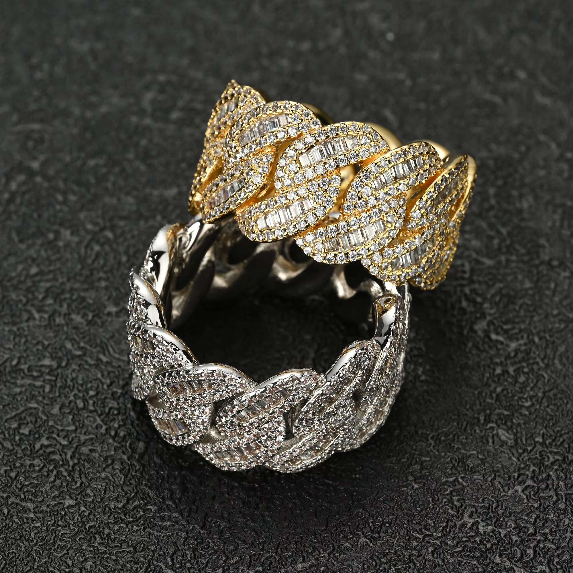 RTS Hiphop 925 Sterling Silver Gold Plated VVS Moissanite Cuban Ring Fine Jewelry Diamond Rings for Men and Women