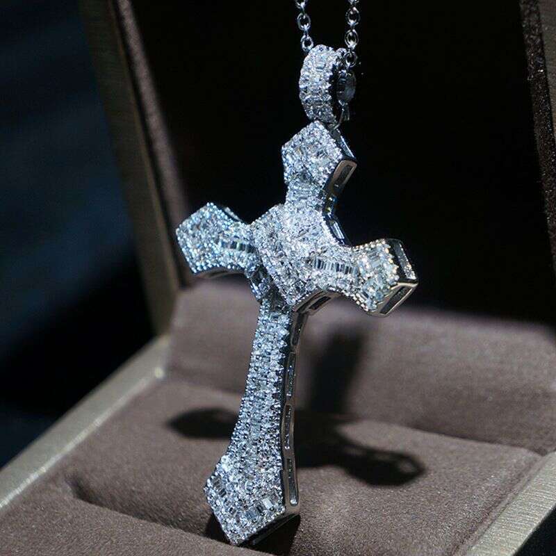 Full Moissanite Necklace Sterling Cross Pendant for Women 2.76*1.57inch Hip Hop Fine Jewelry Men Christmas Ladies Mother Father Valentine'S day G