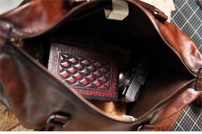 Vintage designer handmade first layer men's travel casual weekend soft real cowhide handbag messenger bag