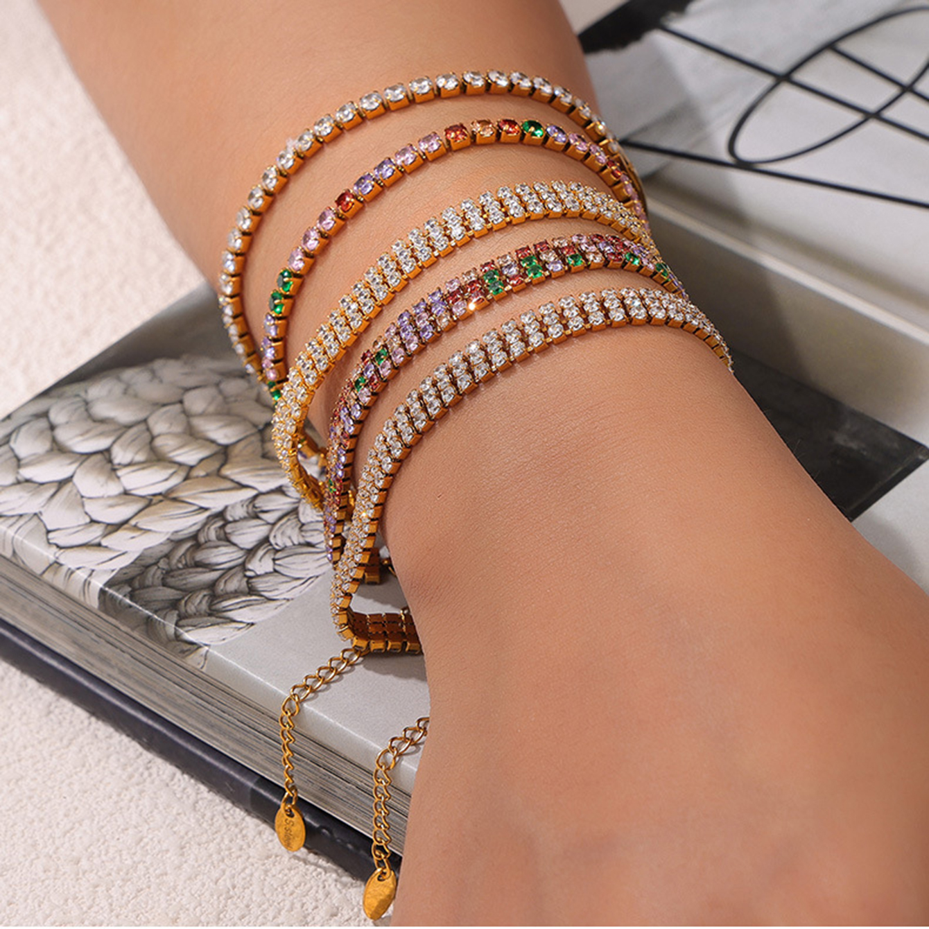 TUPMI CZ Bracelet for Women Multi Colored Crystal Tennis Bracelet Boho Vibrant Cubic Zirconia Bracelet Women Girls Gift