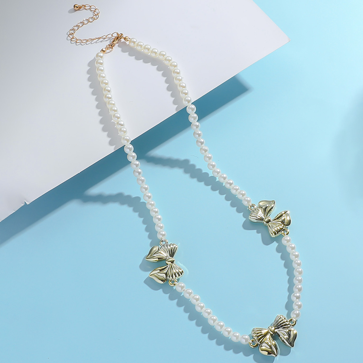 New bow age reducing imitation pearl necklace, version, Korean sweet girl bead necklace set