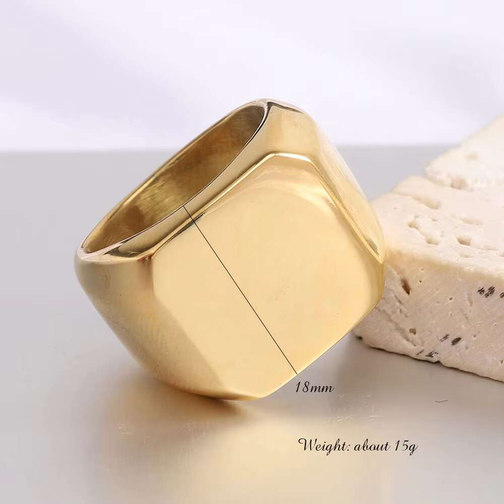 Geometric Blank Stamp Men's Stainless Steel Engagement Ring Carving Bague Homme Acier inoxyable