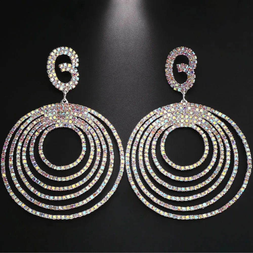 Personality AB Color Large Hoop Earrings Gift Exaggerated Multi Layer Circle Drop Earrings Drag Queen Jewelry Accessories 250519