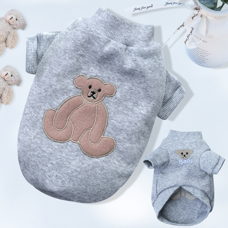 Basic Dog Hoodie, Soft and Warm Dog Sweater with Embroidered Little Bear, Dog Winter Coat, Cold Weather Clothes Sweatshirt for Small Medium Dogs Puppy