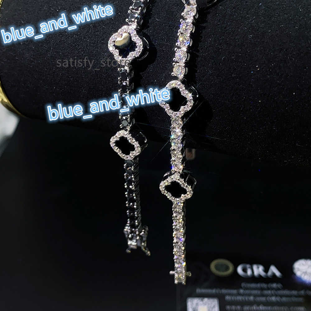 Fine Jewelry Clover Four Leaf Clover White Gold Plated Jewellery 925 Sterling Silver Charm Moissanite Tennis Bracelet
