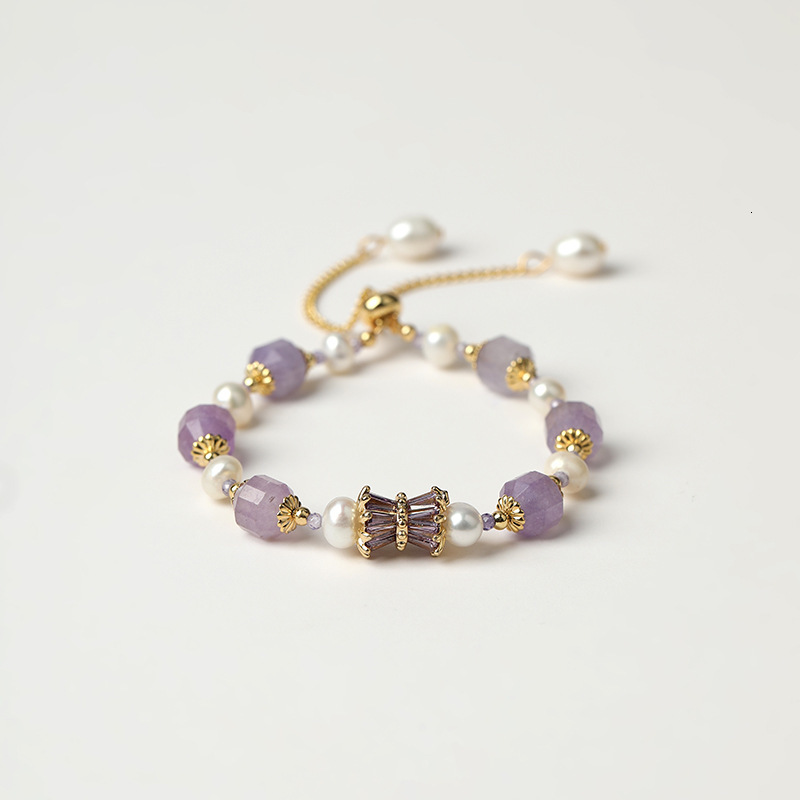 Natural Freshwater Pearl for Girls, Small Fresh Purple Blue Exquisite Crystal Bracelet