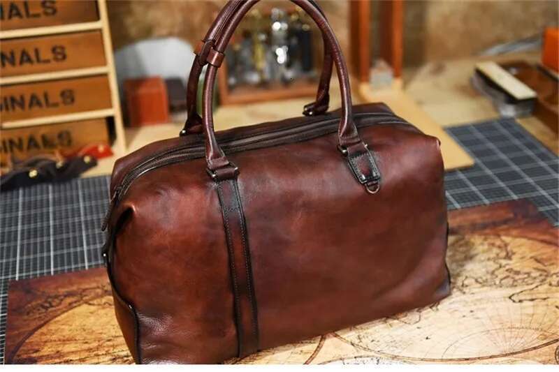 Vintage designer handmade first layer men's travel casual weekend soft real cowhide handbag messenger bag