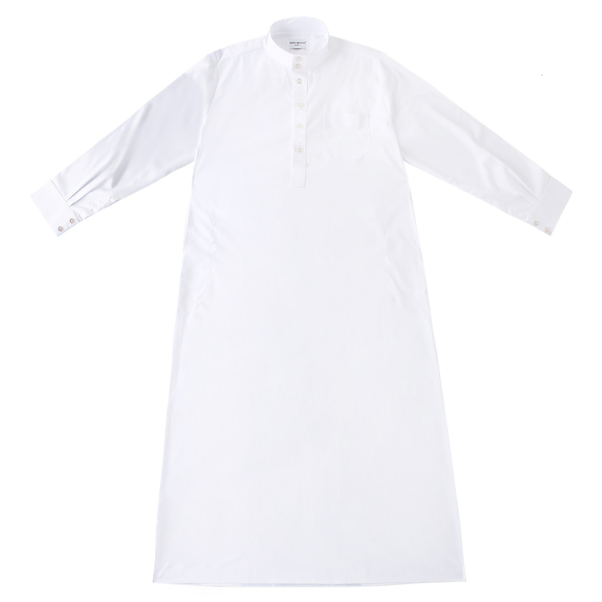 High quality new item free delivery men's standing collar solid color button Muslim long shirt large ethnic 2025 new item