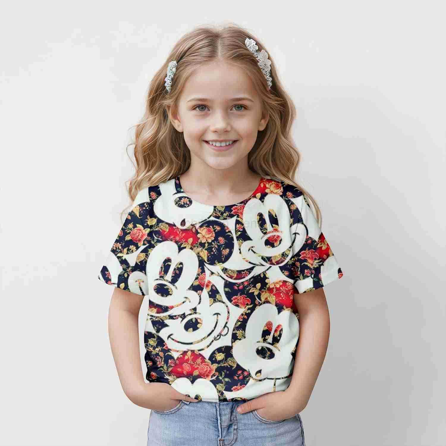 2024 Summer Kids Mickey Mouse Cartoon Tops Tees 3D Print T-shirt Children Casual Short Sleeve Clothing Girls Sports Streetwear W250520