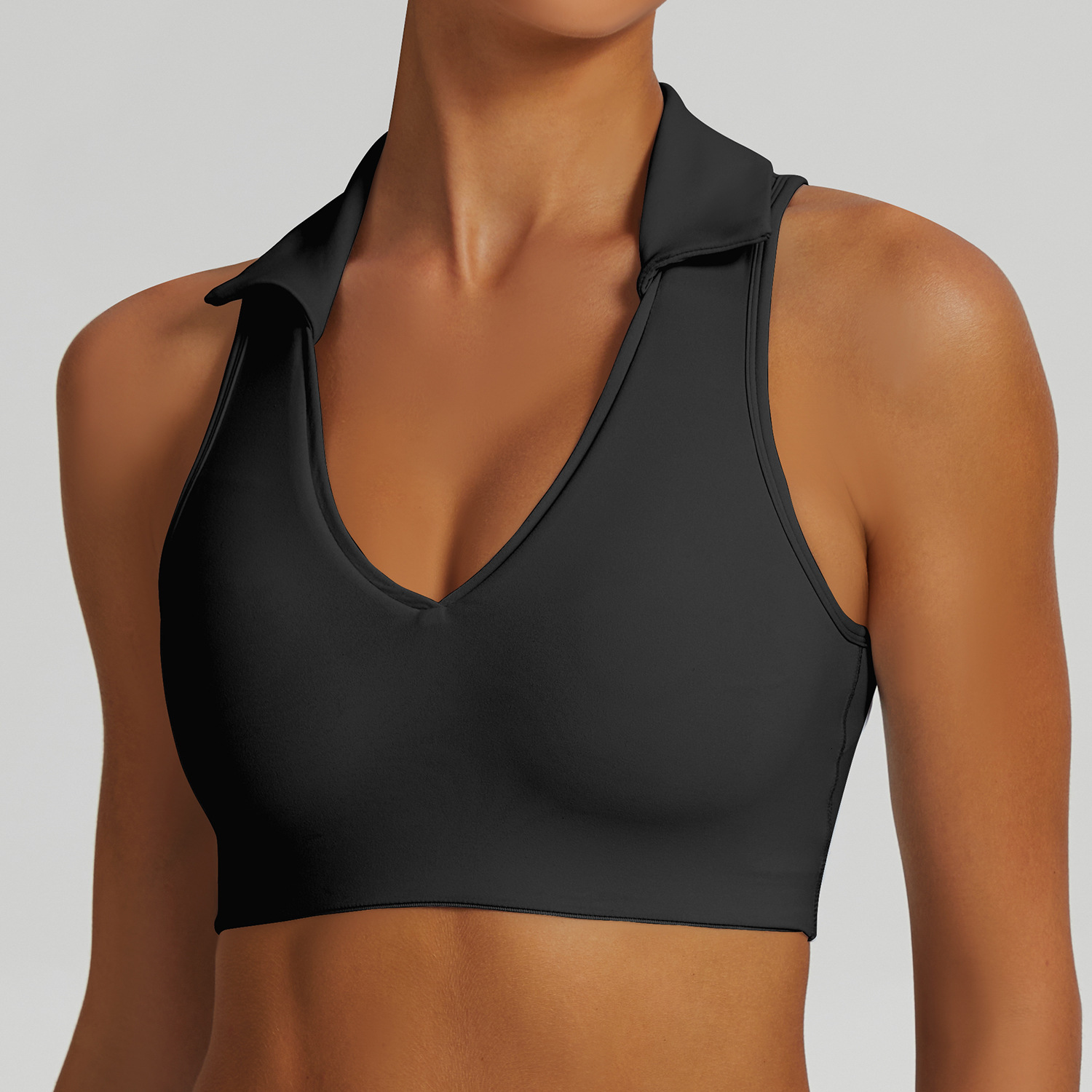 Tight POLO collar vest women's beautiful back running tennis fitness suit top sports shirt