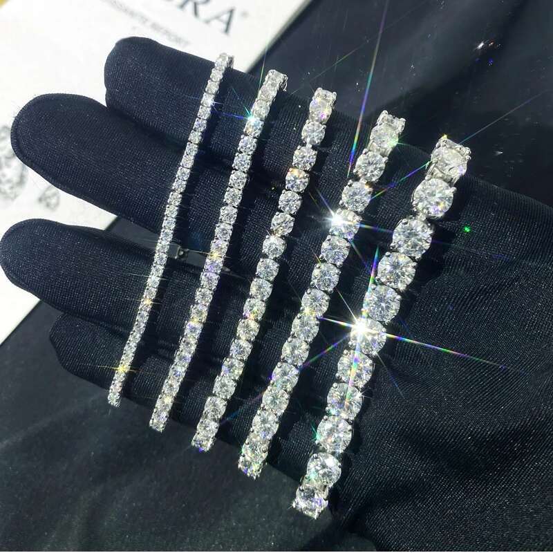 2-6.5mm Men Women Full Moissanite Tennis Chain Rose Yellow Moissanite Tennis Bracelet s925 Silver Tennis Chain For Women Men