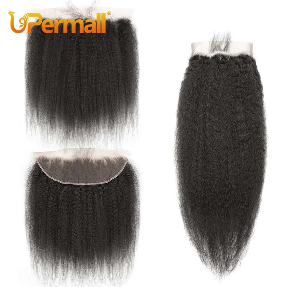 Upermall 13x4 Kinky Straight Lace Frontal Pre Plucked With Baby HD Transparent Yaki 4x4 Closure Remy Human Hair For Women
