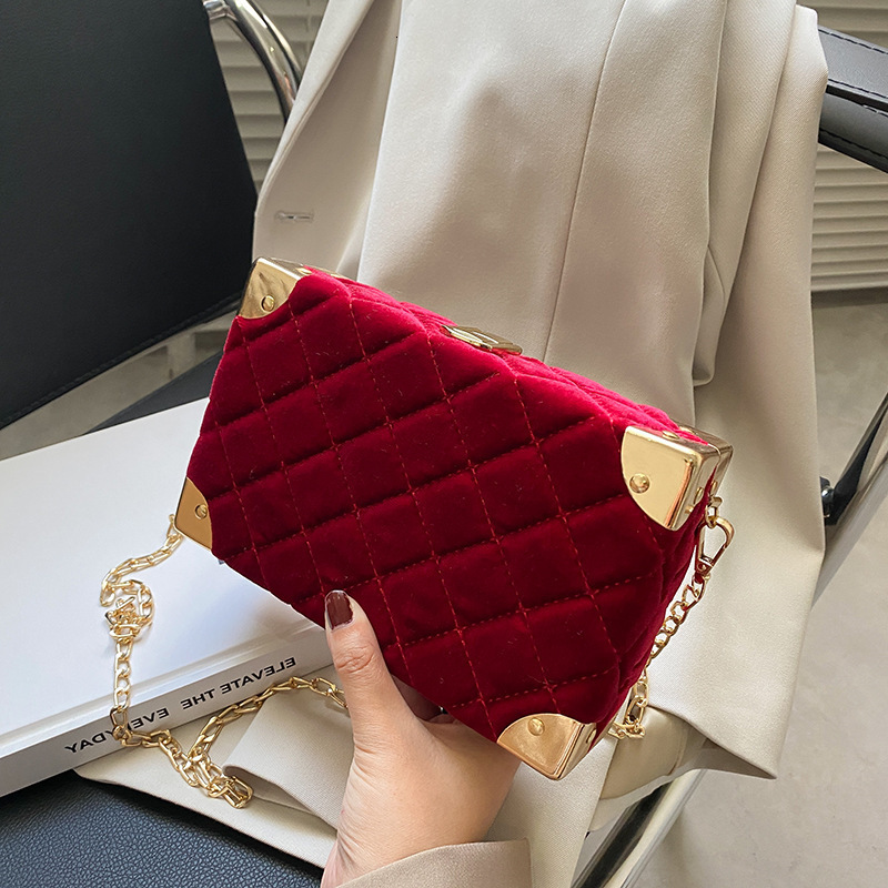 designer bag New Box Gold Velvet Square Diamond Grid Chain Embroidered Thread Classic Small Women's Bag shoulder bag crossbody bag