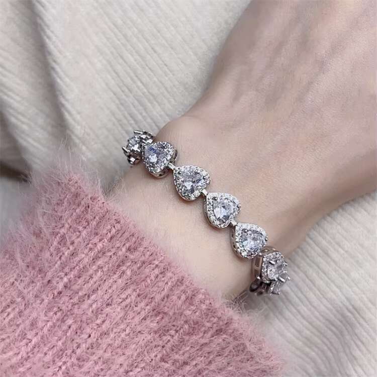 MC340 Sweet Style Shining Pink Zircon Heart Charm Adjustable Chain Bracelet Fashion Women's Accessories