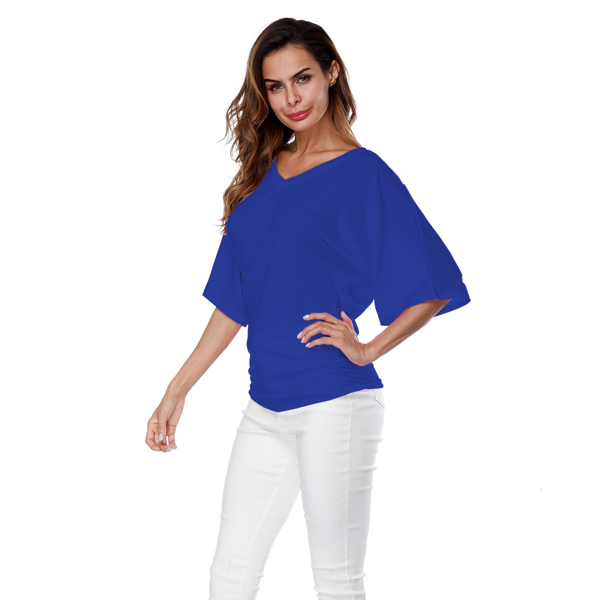 Designer Clothing Large Women's Loose Bat V-neck Short Sleeved T-shirt Top Fashion 2025 New Versatile Trendy Style