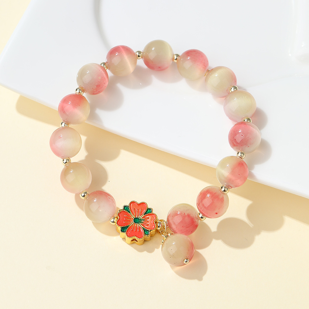 New Chinese cat eye stone bracelet, temple attraction jewelry souvenir, ethnic style peach blossom bracelet