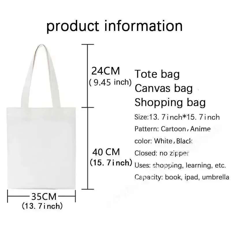 Canvas Tote Anime Black Cat Print Shopping Women Graphic Casual Fashion Teen Handbag Cartoon Kitten Side Bag for Ladies